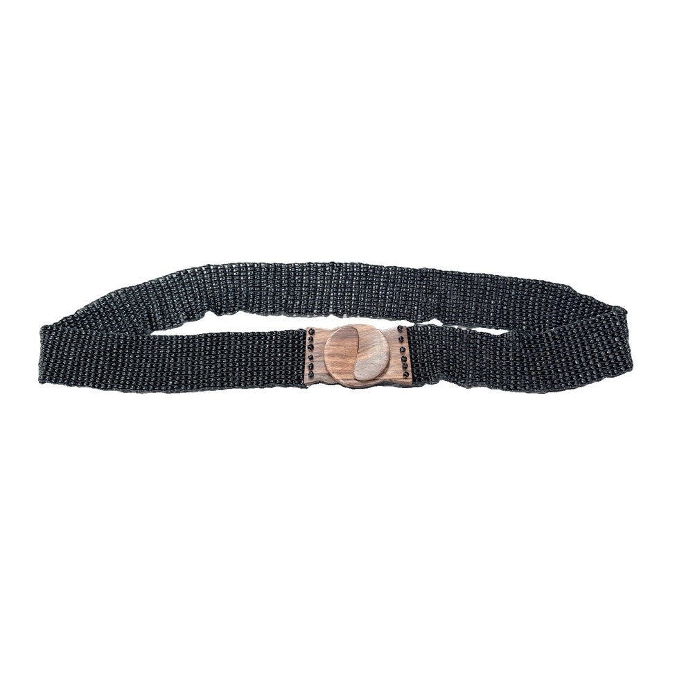 Black Belt Seed Bead Bohemian Stretch artistry Elastic Brown Wooden Clasp 36"+